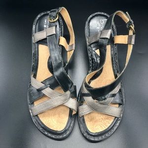 Like New Born BOC Monika Black & Pewter Strappy Leather Comfort Sandals Size 11M